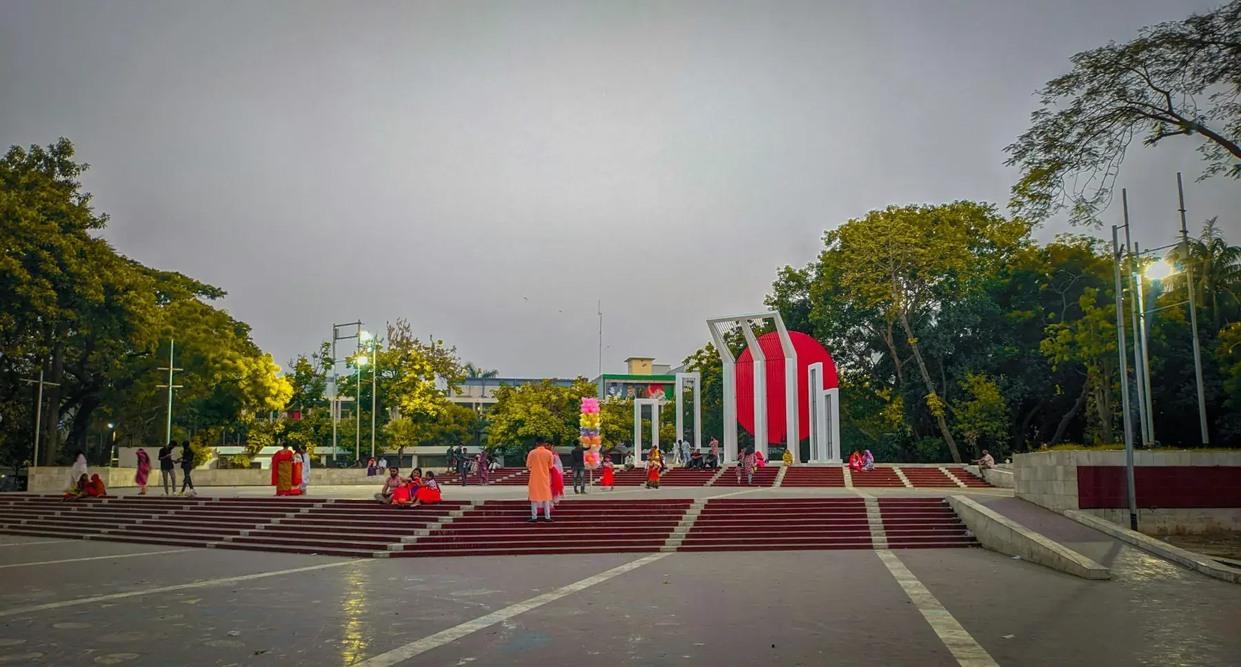 The red-and-white forms of Central Shaheed Minar