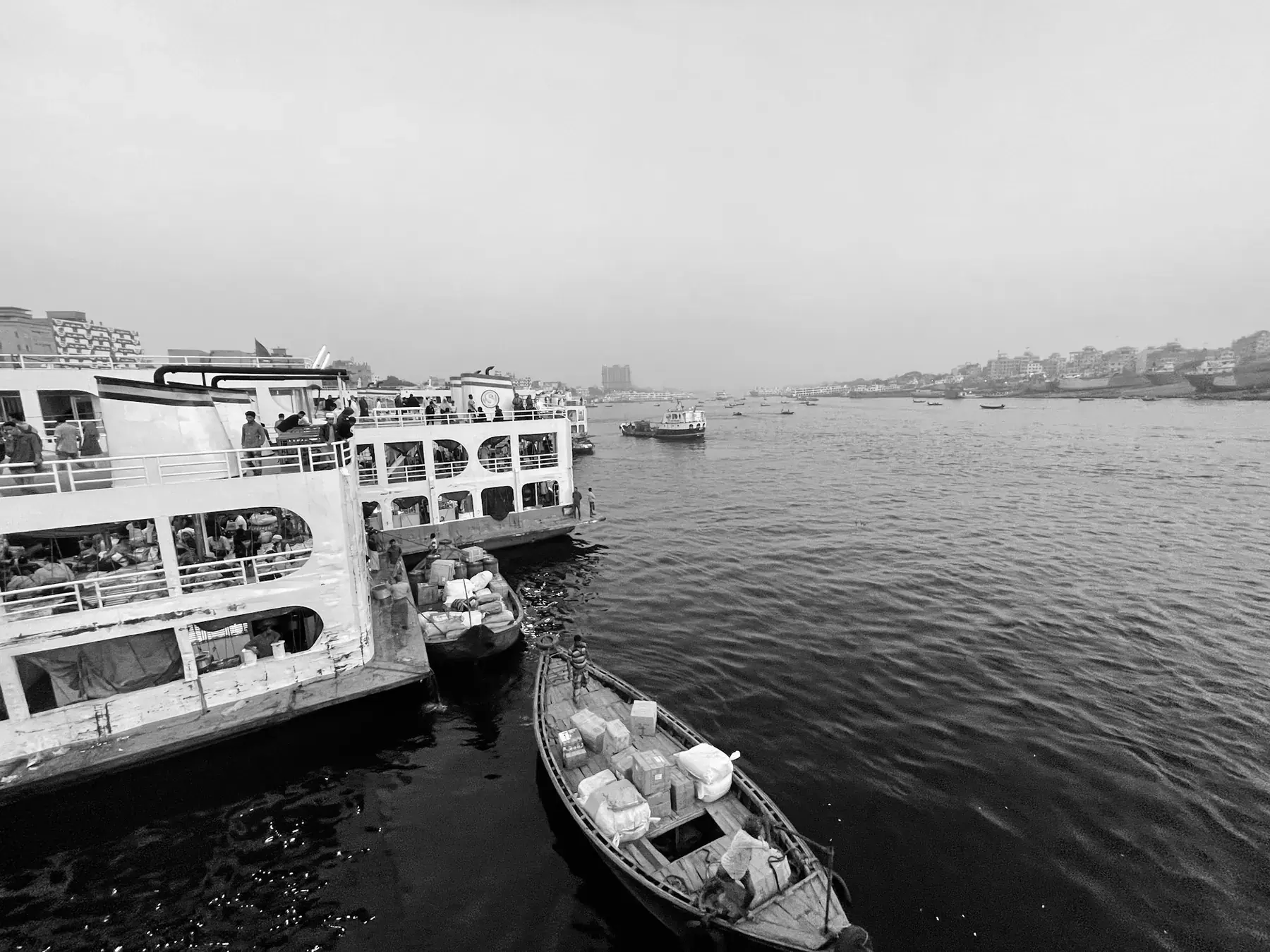Passenger launches moored at Sadarghat
