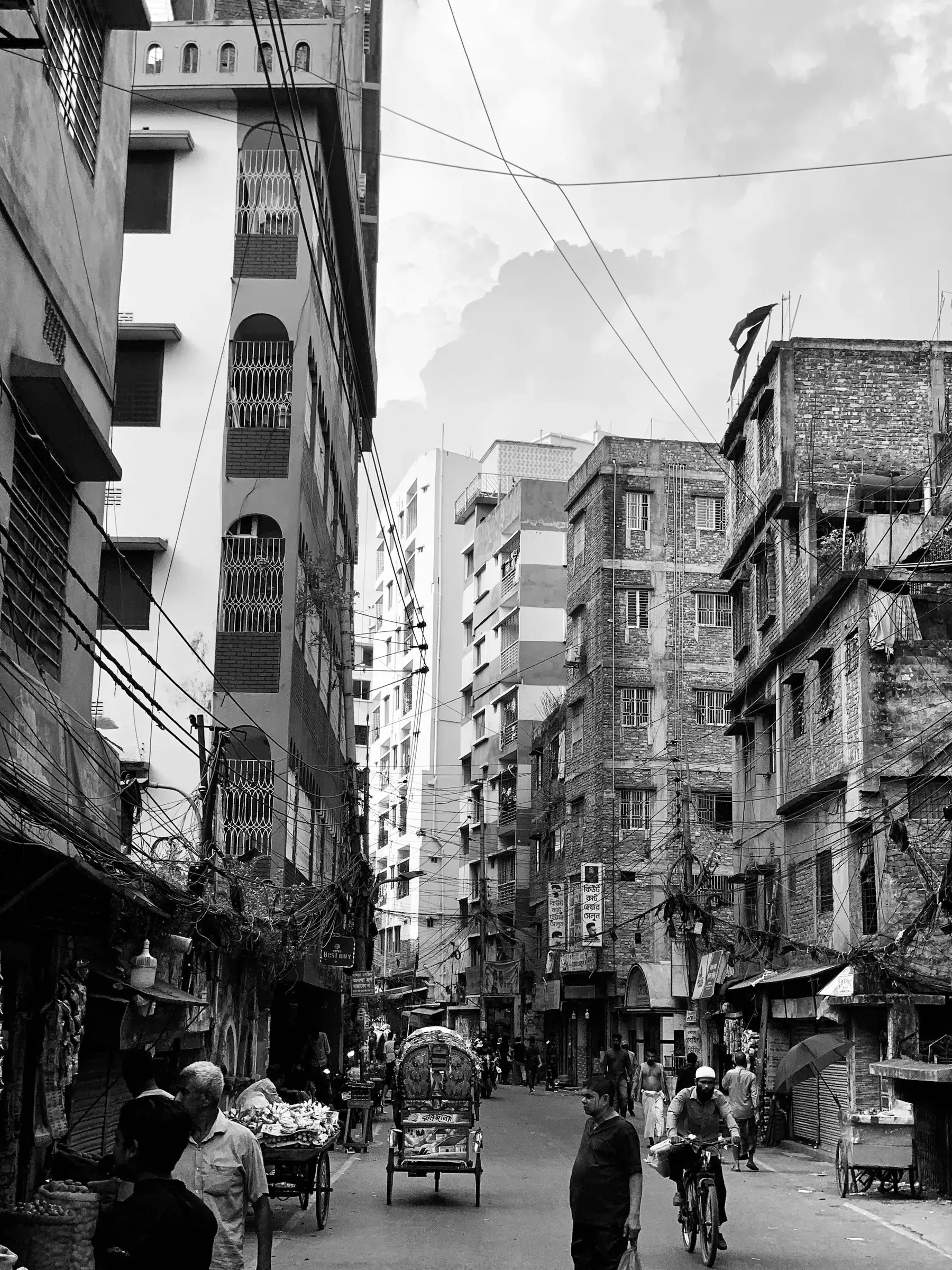 The close-set historic buildings of Shankhari Bazar