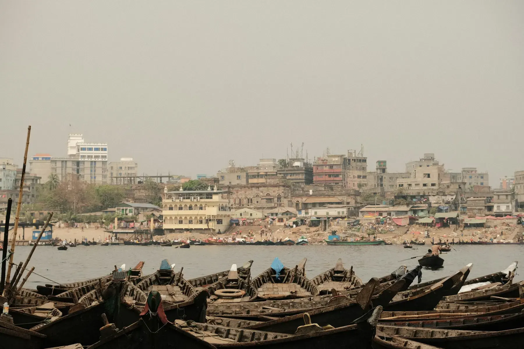 The dense Dhaka riverfront seen across the Buriganga